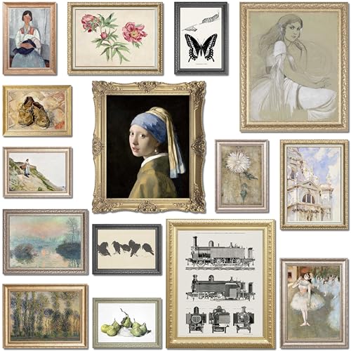 LANCHI95 15 Pcs Vintage Masterpiece Wall Art Set, Famous Oil Painting Reproductions, Classic European Paintings Gallery Prints, Aesthetic Poster Posters for Bedroom, Living Room, Office, Rustic Cottagecore Aesthetic (UNFRAMED) (Eclectic 15) - color: Eclec