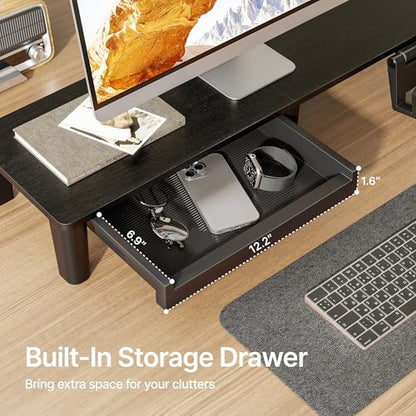 PEGZONE Monitor Stand Riser for Desk, Ergonomic Computer Riser with Storage Drawer, Desktop Shelf Organizer for PC, Laptop, for Home Office