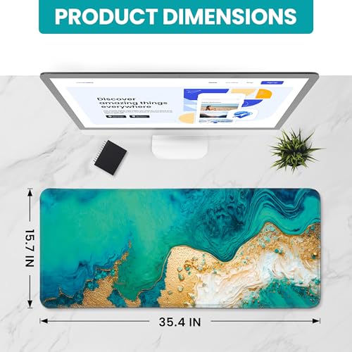 Large Mouse Pad for Desktop, Cute Desk Mat Pad Protector for Work & Gaming, Aesthetic Pretty Anti-Slip Laptop Blotter Cover for Office School Home Supplies, Emerald Shores, 35.4" x 15.7" - color: M-Emerald Shores, size: 35.4L x 15.7W inches