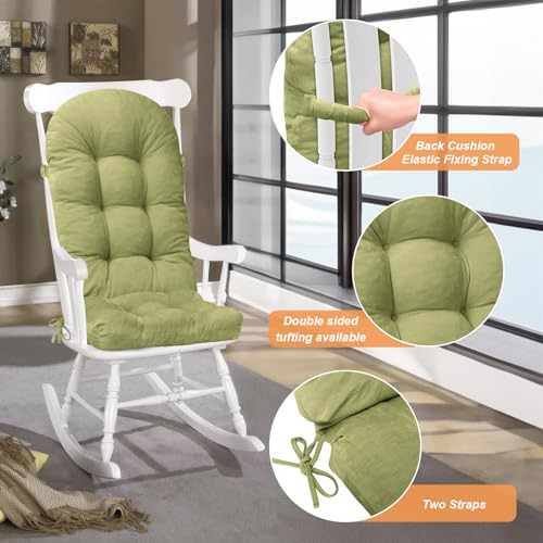 Rocking Chair Cushion - Chenille Fabric, High-Density Sponge, Durable Comfort Double-Sided Tufted Seat Pads with Ties, Chenille︱Grass Green, 44x19x4 inch - color: Reversible | Grass Green