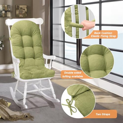 Rocking Chair Cushion - Chenille Fabric, High-Density Sponge, Durable Comfort Double-Sided Tufted Seat Pads with Ties, Chenille︱Grass Green, 44x19x4 inch - color: Reversible | Grass Green