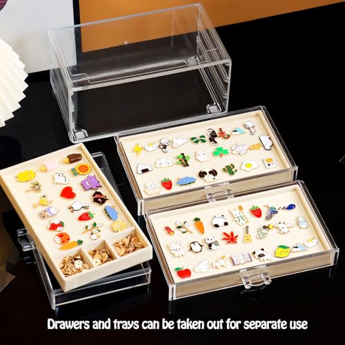 SPAKOWN Pin Display Case With 3 Drawers, Enamel Pin Display Box Dustproof Pin Collection Display Holder Pin Organizer for Collectors (Beige) - color: Beige, size: 3 Drawers