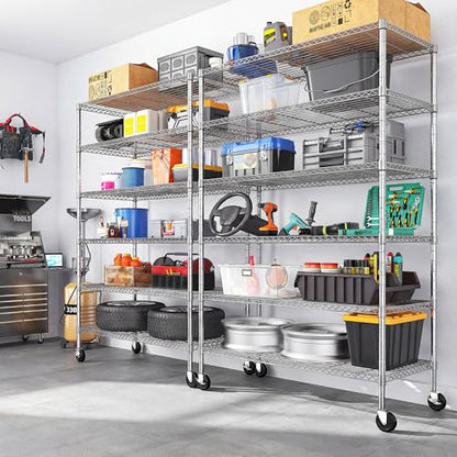 Romorgniz 82" H X45 W X18 D Storage Shelves with Wheels, 6 Tier Wire Shelving Adjustable Metal Shelving Pantry Shelves Capacity 1200LBS for Garage Shelving, Pantry, Kitchen, Closet,Chrome - size: 82"H X45"W X18"D-Chrome