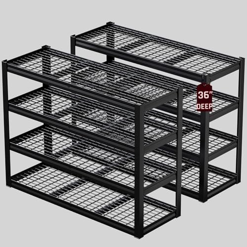 36" D Storage Shelves, 68" W Garage Shelving Heavy Duty Metal Adjustable Garage Shelves, Shelving Units Industrial Shelving for Warehouse, 68" W x 36" D x 68" H, 2 Pack - size: 68"Wx68"Hx36"D | 4 Tier
