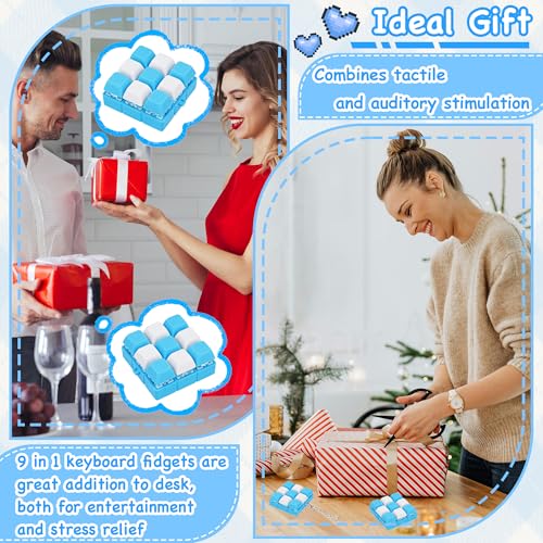 Keyboard Fidget Toy, Keyboard Keychain Fidget Toys, 9-in-1 Clicker Fidget Toy, Stress Relief Desk Decompression Button, Anxiety Relief Valentine's Day Gifts (2 Color-Blue White) - color: 2 Color-blue White
