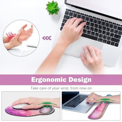 ARTSO Large Mouse Pad and Keyboard Wrist Rest, Ergonomic Mouse Pad with Wrist Support, Non-Slip Desk Mat Protector for Office, Home -Blue Pink Ink Marble - color: Blue Pink Ink Marble