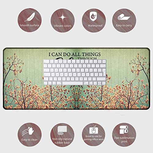 Large Gaming Mouse Pad + Mouse Wrist Rest Pad + Coaster Combination, 31.5 "x 11.8" Durable Non-Slip Extension Table Mat, Suitable for Office and Home, Philippians 4-13 Floral - color: Philippians 4-13 Floral