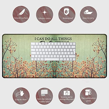 Large Gaming Mouse Pad + Mouse Wrist Rest Pad + Coaster Combination, 31.5 "x 11.8" Durable Non-Slip Extension Table Mat, Suitable for Office and Home, Philippians 4-13 Floral - color: Philippians 4-13 Floral