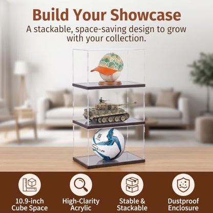 Clear Acrylic Display Box for Collectibles Action Figures Dollhouse 3-D Puzzle Basketball Mini-Helmet Model Cars Planes, with Dimmable LED Light Showcase - size: 11.22"x11.22"x11.22"
