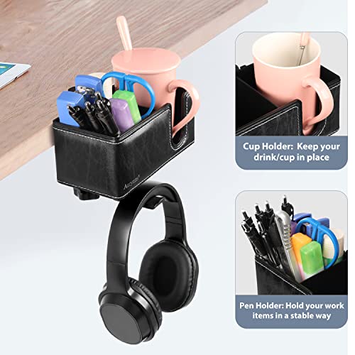 Desk Cup Holder Clip on Pen Holder Headphone Hanger Headset Stand Rotatable Clamp Hook Under Desk (Black) - color: Black