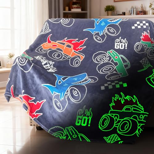 COMFAR Glow in The Dark Monster Truck Blanket for Boys/Girls/Kids/Toddler/Baby, Monster Truck Toys for Boy Age 3-12, Car Blanket for Birthday/Gifts 40"x 50" - color: Truck, size: 40"x 50"
