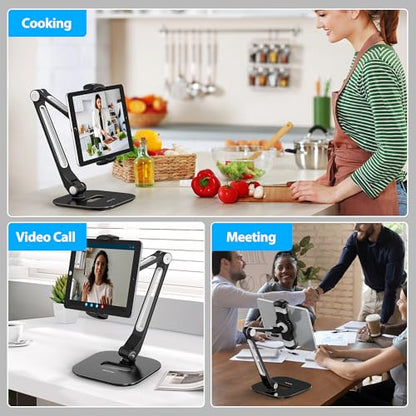 AboveTEK Tablet Stand, Multi-Angle Adjustable iPad Stand Holder, 360° Swivel Tablets Stand Aluminum Desk Mount Fits 4”-11"(Diagonal) iPad/mini/Air/Pro for Business Kiosk Office – Black - color: Black