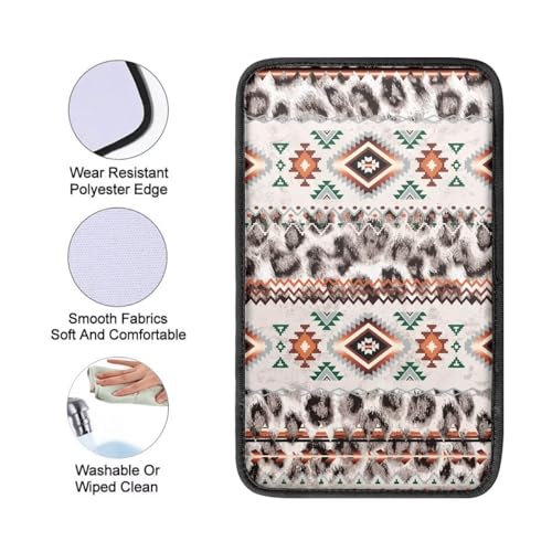 Wanyint Car Center Console Cover Anti-Slip Auto Armrest Cushion Cover Seat Box Pad Universal Fit for Most Vehicles, Aztec Leopard Print Beige - color: Aztec Leopard Print Beige