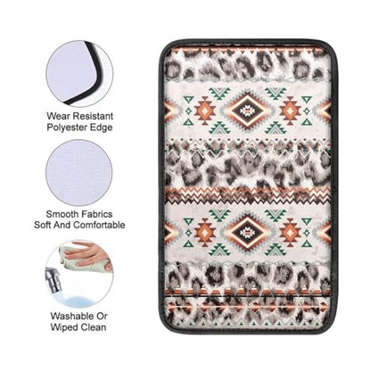 Wanyint Car Center Console Cover Anti-Slip Auto Armrest Cushion Cover Seat Box Pad Universal Fit for Most Vehicles, Aztec Leopard Print Beige - color: Aztec Leopard Print Beige