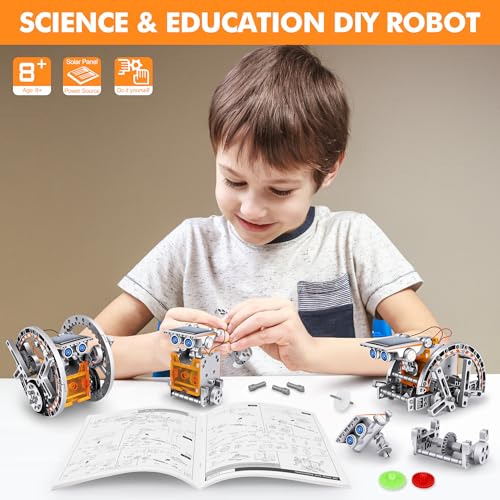 STEM 13-in-1 Education Solar Power Robots Toys for Boys Age 8+, Educational Toy DIY Science Kits for Kids, Building Experiment Robotics Set Birthday Gifts for 8+ Years Old Boys and Girls - color: Silver