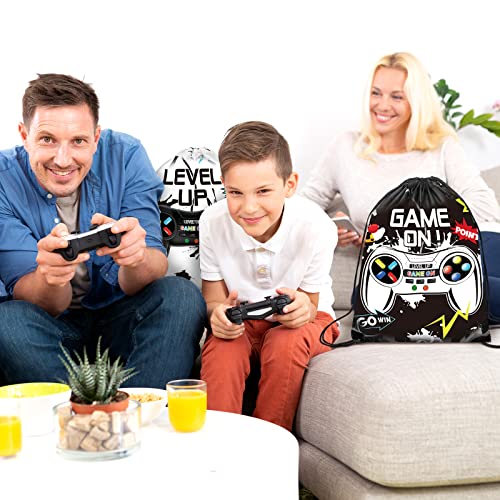 Eccliy 20 Pcs Video Game Party Favor Bags Gamer Birthday Party Drawstring Bags for Kids Boys Girls 12 x 10 Inch Gaming Goodie Treat for Game on Theme Decorations Supplies(Black, White,Vivid Style) - style: Vivid Style