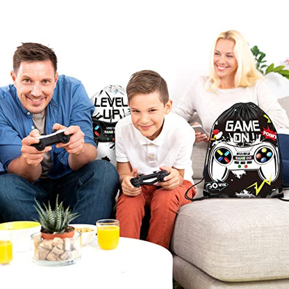 Eccliy 20 Pcs Video Game Party Favor Bags Gamer Birthday Party Drawstring Bags for Kids Boys Girls 12 x 10 Inch Gaming Goodie Treat for Game on Theme Decorations Supplies(Black, White,Vivid Style) - style: Vivid Style