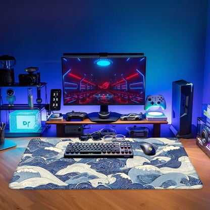Ocean Waves Extended Gaming Mouse Pad 35.4 x 15.7 Inch – Stylish Desk Mat for Gaming, Office, and Study with Non-Slip Rubber Base - color: #41, size: 35.4 x 15.7 Inch