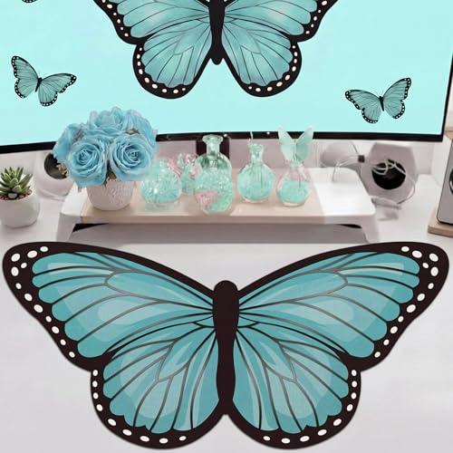 Tellegloww Large Teal Butterfly Gaming Mouse Pad Desk Mat Decorative Butterfly Keyboard Desk Mat with Non-Slip Base Table Accessories for Office Home Study 35.43 x 15.75 Inches - color: Teal, style: Butterfly