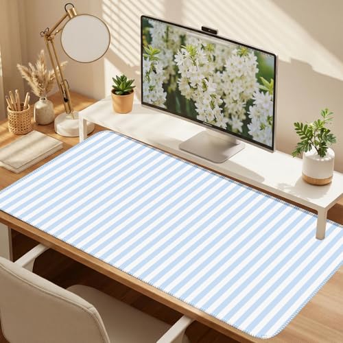 Blue Striped Desk Mat Cute Pastel XXL Large Gaming Mouse Pad Desk Pad Kawaii Aesthetic Home Office Decor Cozy Keyboard Laptop Computer Mat - color: A1- Blue