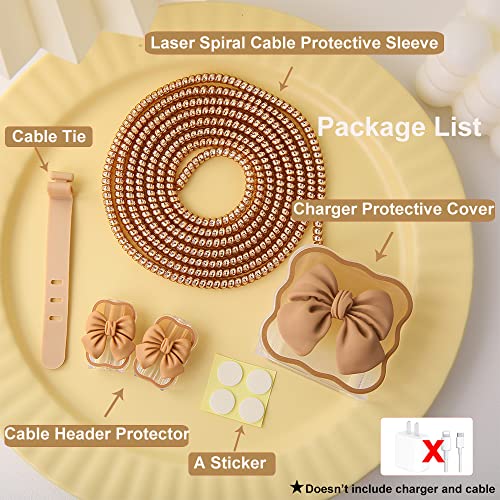 Compatible with iPhone 18W/20W USB-C Charger Cover Cute 3D Bow Tie Design Clear Soft Charger Protector Kawaii Cable Saver for iPhone 11 12 13 14 Pro Max Fast Power Adapter, Brown 2 (5in1) - color: Brown 2 (5 in 1)