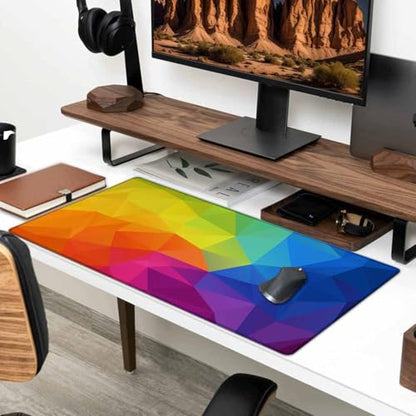Gaming Mouse Pad XXL XL Large Mouse Pad Mat Long Extended Mousepad Desk Pad Non-Slip Rubber Mouse Pads Stitched Edges Thin Pad (31.5x15.7 Inch) Rainbow Triangular - color: Rainbow Triangular, size: 31.5L x 15.7W inches