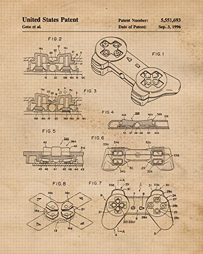 Classic Video Game Console Controller Patent Prints, 4 (8x10) Unframed Photos, Wall Art Decor for Home Work Office Gaming Tech Play Station Lounge Robotics Gears Online Shop School Student Teacher