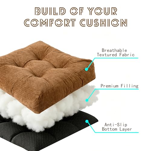 Chair Cushions for Dining Chairs, Seat Cushions for Kitchen Chairs | Chair Pads with Ties and Non Slip Backing (2, Caramel Brown, 16.5 x 16.5 x 4 inches) - color: Caramel Brown, size: 16.5 x 16.5 x 4 inches