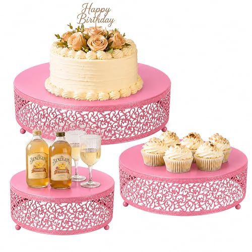 3-Piece Metal Cake Stand Set, Round Buffet Risers (8 to 12 Inch) – Sturdy Dessert Cupcake Pastry Candy Plate Stands for Wedding, Birthday Party & Event (3P-Pink) - color: Pink, size: 3P-Round(8IN to 12 IN)