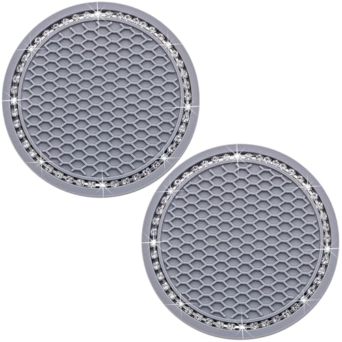 2PCS Bling Cup Holder Coaster, 2.75 Inch Auto Car Cup Holder Insert Coasters, Soft Silicone Anti-Slip Shockproof, Universal Vehicle Interior Accessories for Women Girls (Gray & White) - color: Gray & White, size: 2 pcs