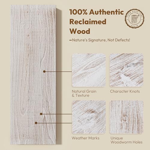 Flat Edge Elm Wood Floating Shelf with Invisible Bracket 48”Weathered White - color: Weathered White, size: 48”,set of 1