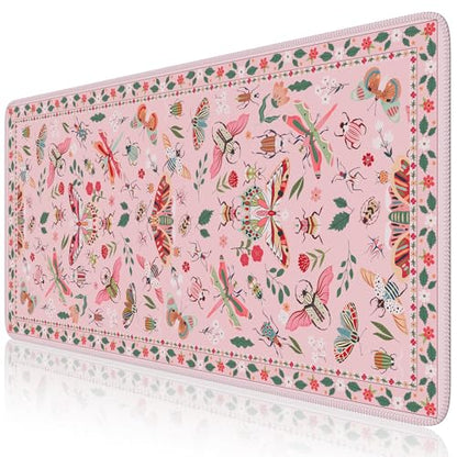 iCasso Pink Desk Pad Mat, XXL Large Mouse Pad, Desk Matt for Desktop, Anti-Slip Big Mousepad with Stitched Edges, Mouse Mat for Computer(Pink) - color: Butterfly-pink