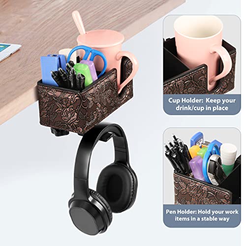 Desk Cup Holder Clip on Pen Holder Headphone Hanger Headset Stand Rotatable Clamp Hook Under Desk (Golden) - color: Golden