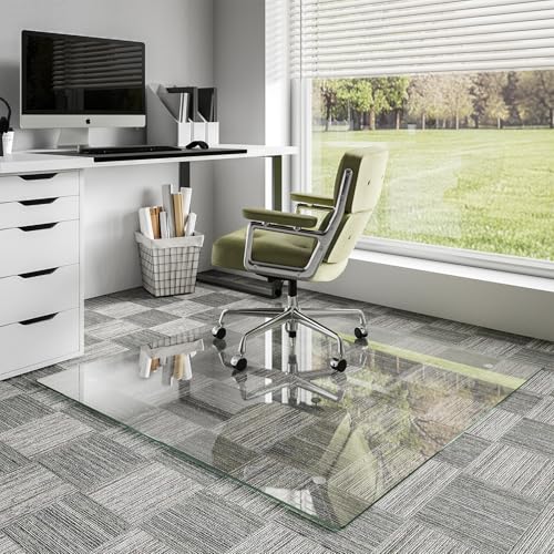 Koonmi Glass Chair Mat for Carpet, Tempered Glass 46"x46" Office Chair Mat, Glass Chair Mats with Rounded and Polished Edges, Ideal for Hardwood Floor, Carpet, Office, Desk, Rolling Chair - color: Transparent, size: 46"x46"