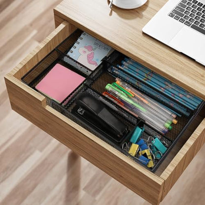 SANWICH Desk Organizer, Desk Drawer Organizer Tray with 2 Adjustable Compartments, Desktop Metal Mesh Office Desk Organizer, Multifunction Pen Organizer Set for Office School Home Makeup Supplies (1)