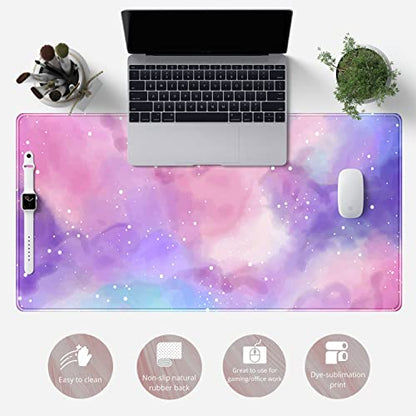 Desk Pad Purple Starry Sky Cute Gaming Mouse Pad Galaxy Gamer Girl Cute Pink Desk Decor Keyboard Desk Mat, Stitched Edges Desktop with Stitched Edges Non-Slip Large Computer Mat 31.5x15.7 in - color: B-pink Lucky Clouds