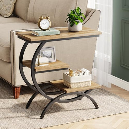 Tribesigns C-Shaped End Table, 3-Tier Industrial Sofa Side Table with Curved Metal Frame for Living Room, Bedroom, Couch, Small Space, Light Brown - color: Light Brown