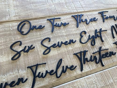 Cursive Wedding Table Number SET, DIY thin modern Black or White acrylic cutouts with silicone glue included. Words only, no backing (One - Thirty, Matte Black) - color: Matte Black, size: One - Thirty