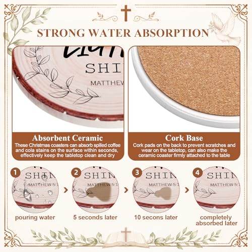 Domensi 8 Pcs Christian Coaster Set Ceramic Coaster with Bible Verse Religious Absorbent Coasters Wood Style Drink Cup Mat for Church Christian Decoration Table Protection - style: Wood