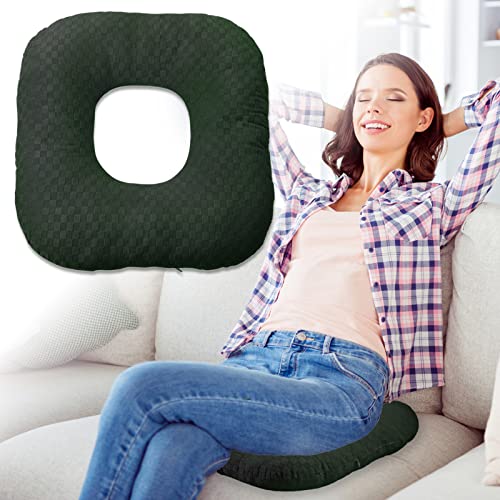 Stuffed Donut Pillow Seat Cushion | for Tailbone and Coccyx Pain, Hemorrhoids, Bed Sores, Pregnancy, Prostate, Surgery Recovery, Sitting Pressure Relief, for Home, Office and Car (Dark Green) - color: Dark Green