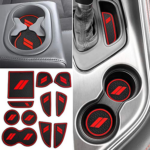 Auovo Anti-dust Mats for Challenger Accessories 2015-2023 Custom Interior Cup Holder Inserts Door Pocket Center Console Liners (Red, 11pcs/kit) - color: Red