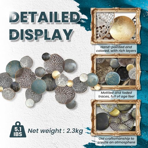 ZZYYZZ Large Metal Wall Decor, Boho Lotus Leaf Metal Wall Decoration, 3D Stacked Flower Wall Art Décor, Nautical Coastal Outdoor Wall Decor, for Living Room Bedroom Dining Room, 52.5" x 26.5"