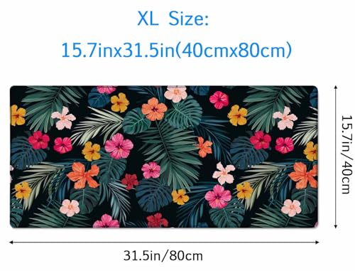 Gaming Mouse Pad, Large Mouse Pads for Desk, Non-Slip Rubber Base Mousepad, Keyboard Mouse Mat, Desk Pad with Stitched Edges, 31.5x15.7 inch Hibiscus Flowers and Palm Leaves - color: Hibiscus Flowers and Palm Leaves, size: 31.5L x 15.7W inches