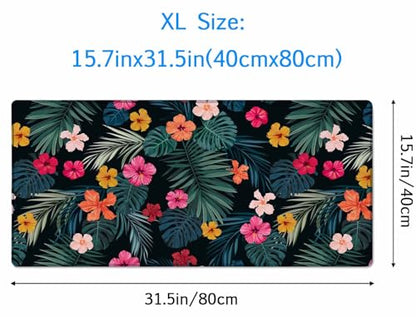 Gaming Mouse Pad, Large Mouse Pads for Desk, Non-Slip Rubber Base Mousepad, Keyboard Mouse Mat, Desk Pad with Stitched Edges, 31.5x15.7 inch Hibiscus Flowers and Palm Leaves - color: Hibiscus Flowers and Palm Leaves, size: 31.5L x 15.7W inches