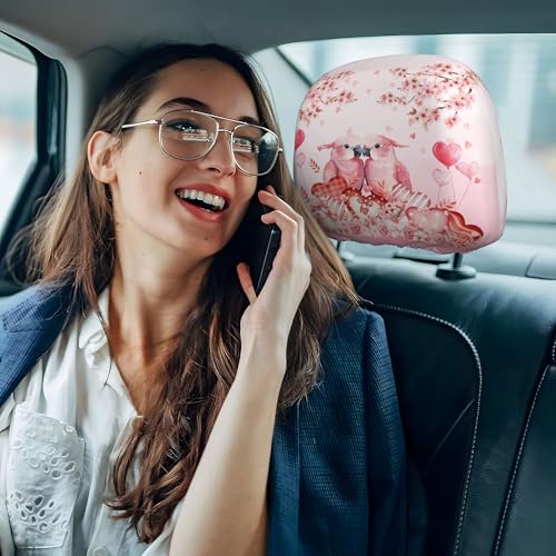 2PCS Pink Love Car Headrest Covers Bird Holiday Auto Decoration for Women - color: Bird Lover