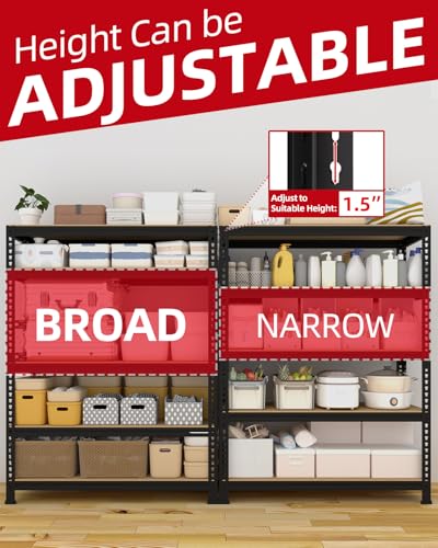 PrimeZone 32" W x 16" D x 63" H Storage Shelves - 5 Tier Adjustable Garage Storage Shelving, Heavy Duty Metal Storage Utility Rack Shelf Unit for Warehouse Pantry Closet Kitchen, Black - size: 32"W x 16"D x 63"H