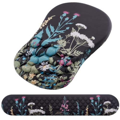 Mouse Pad Wrist Support, Laokiiy 2 in1 Keyboard Wrist Rest+ Ergonomic Mouse Pad, Non-Slip Wrist Rest for Computer Keyboard, Made Easy Typing & Relieve Wrist Pain(Flower) - color: Flower