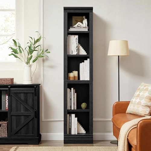 JAHRSTIM Halston Bookshelf, 5-Tier Tall Narrow Storage Shelf, Slim Adjustable Open Shelving Unit for Living Room Bathroom Home Office Bedroom, Modular Bookcase, Black - color: Black, size: Narrow w/o Doors