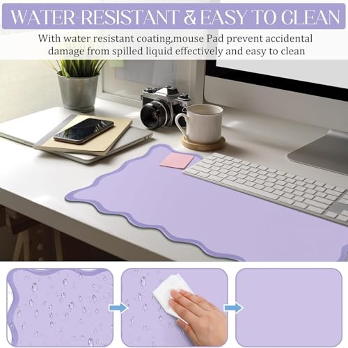 Hahafelt Scalloped Desk Mat Large Desk Pad Cute Coquette Table Mat Back to School Preppy Table Make up Pad Nonslip Graduation Gift with Stitching Waterproof Gaming(Purple,36 x 17 Inches) - color: Purple, size: 36 x 17 Inches