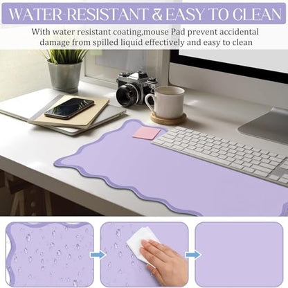 Hahafelt Scalloped Desk Mat Large Desk Pad Cute Coquette Table Mat Back to School Preppy Table Make up Pad Nonslip Graduation Gift with Stitching Waterproof Gaming(Purple,36 x 17 Inches) - color: Purple, size: 36 x 17 Inches